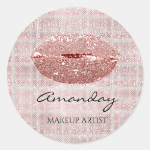 Kiss Lips Makeup Custom Name Rose Blush Classic Round Sticker
