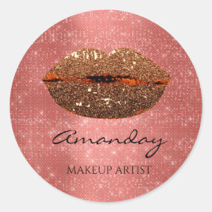 Kiss Lips Makeup Custom Name Rose Gold Classic Round Sticker