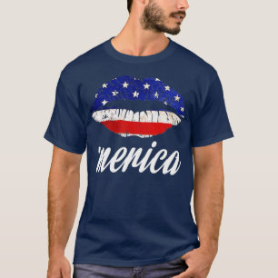 Kiss Lips Merica Funny Love 4th of July American F T-Shirt