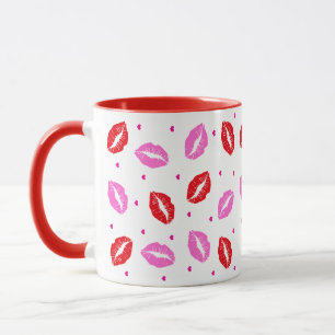 Kiss Lips Pink and Red, Heart Ceramic Mug