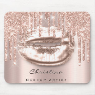 Kiss Lips Pink Rose Gold Blush Makeup Glitter Mouse Mat
