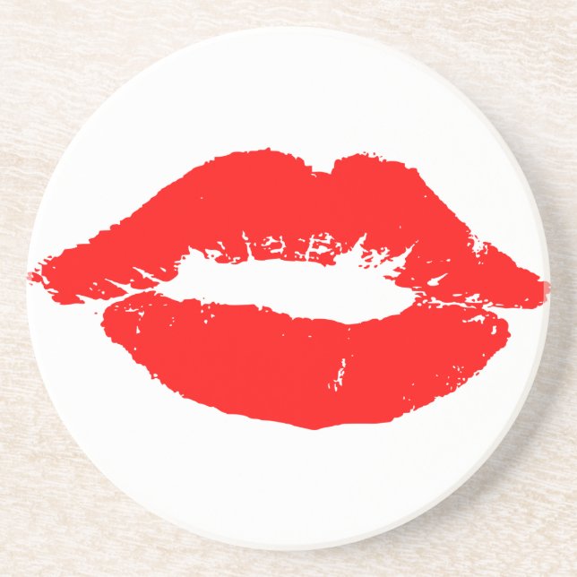 Kiss Lips Red Lipstick Love Passion Valentine Coaster (Front)