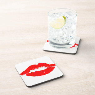 Kiss Lips Red Lipstick Love Passion Valentine Coaster