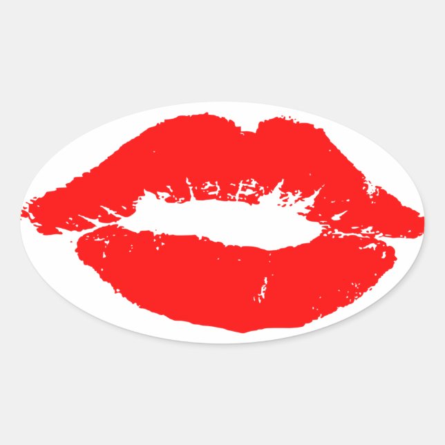 Kiss Lips Red Lipstick Love Passion Valentine Oval Sticker (Front)