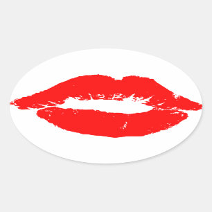 Kiss Lips Red Lipstick Love Passion Valentine Oval Sticker