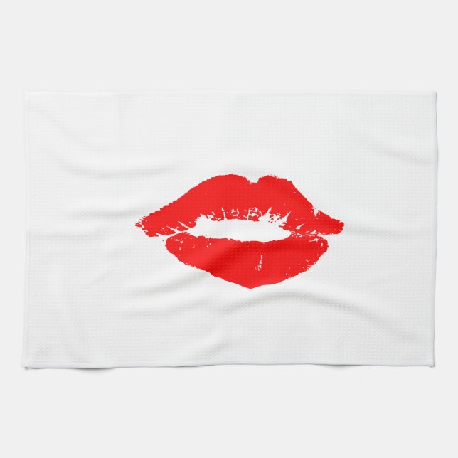 Kiss Lips Red Lipstick Love Passion Valentine Tea Towel (Horizontal)