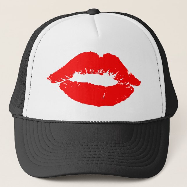 Kiss Lips Red Lipstick Love Passion Valentine Trucker Hat (Front)