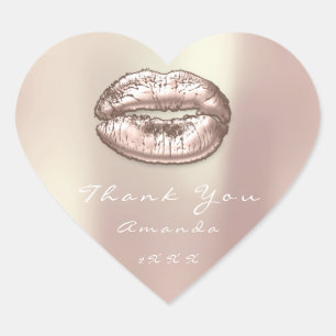 Kiss Lips Rose Gold Heart Makeup Sweet 16th Thank Sticker