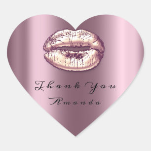 Kiss Lips Rose Violet Heart Makeup Bridal 16 Thank Sticker