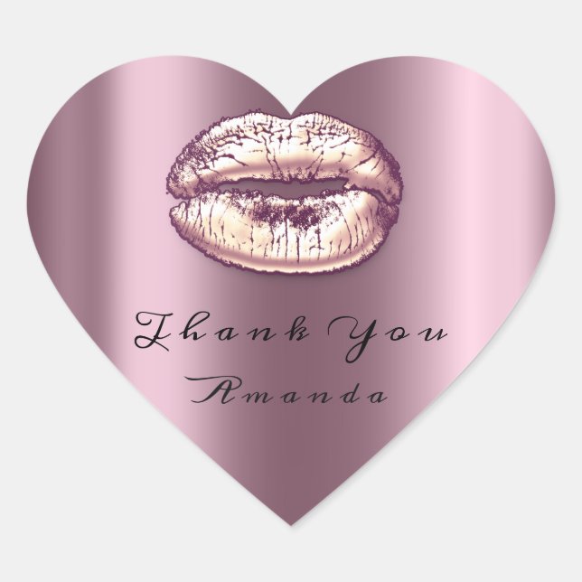 Kiss Lips Rose Violet Heart Makeup Bridal 16 Thank Sticker (Front)