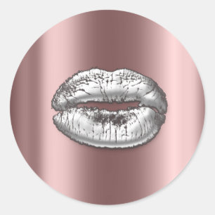 Kiss Lips Silver Rose  Makeup Artist Beauty Metal Classic Round Sticker