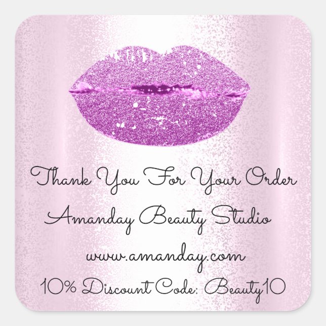 Kiss Lips Thank You Shopping Discount Pink Berry Square Sticker (Front)