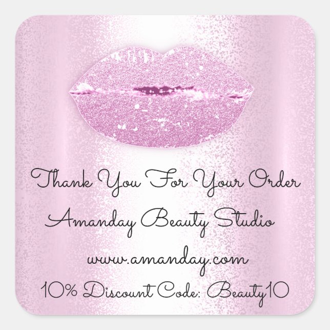 Kiss Lips Thank You Shopping Discount Pink Glitter Square Sticker (Front)