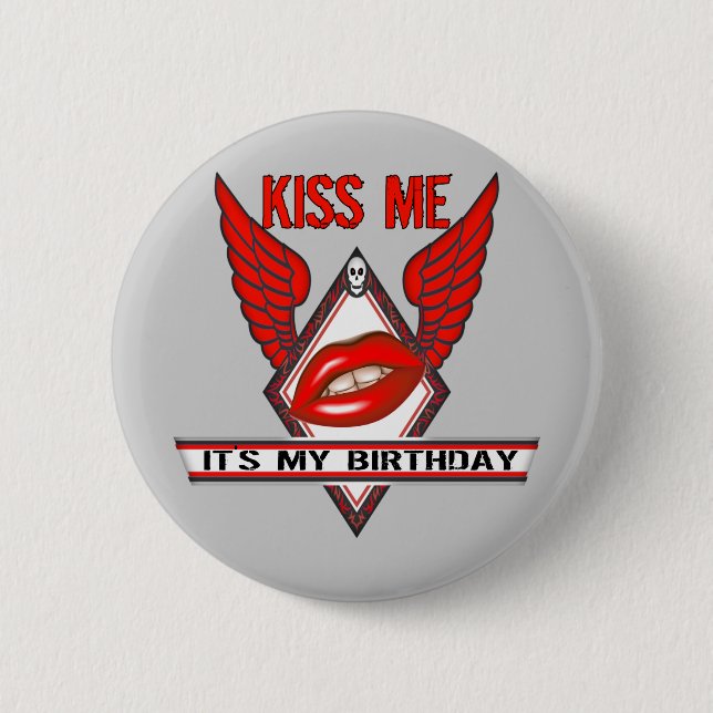 Kiss Me Birthday Party Button (Front)
