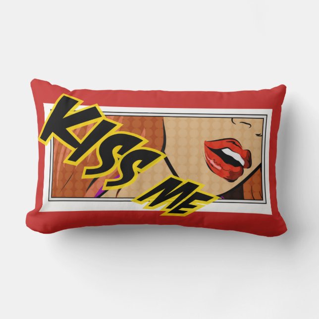Kiss Me Comic Pop Art Lumbar Cushion (Front)