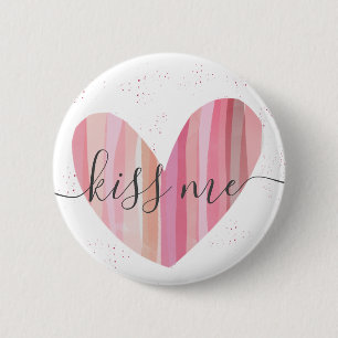 Kiss Me Cute Pink Textured Heart 6 Cm Round Badge