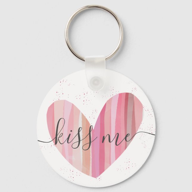 Kiss Me Cute Pink Textured Heart Key Ring (Front)