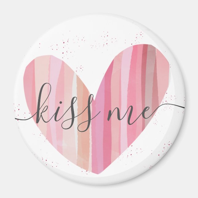 Kiss Me Cute Pink Textured Heart Magnet (Front)