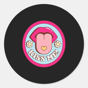 Kiss Me Flower Tongue Out Valentines Day Womens Me Classic Round Sticker