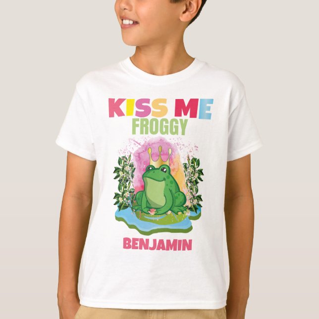 KISS ME FROGGY PERSONALIZED COLORFUL FUNNY KIDS T-Shirt (Front)