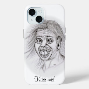 Kiss me! Funny drawing black and white Design iPhone 15 Case