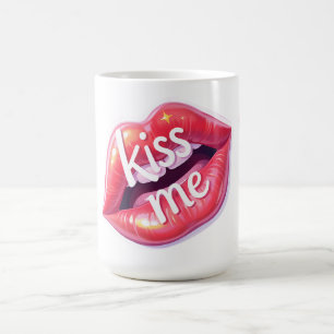 Kiss Me Glossy Red Lips Art Illustration Coffee Mug