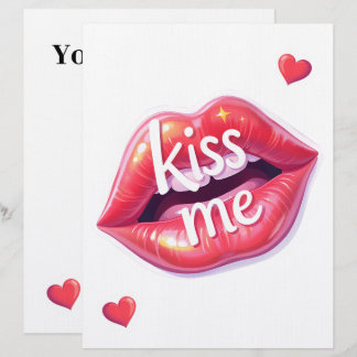 Kiss Me Glossy Red Lips Art Illustration Custom Letterhead