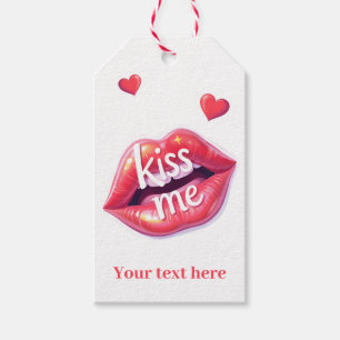 Kiss Me Glossy Red Lips Art Illustration Gift Tags