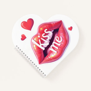 Kiss Me Glossy Red Lips Art Illustration Notebook