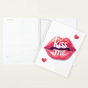 Kiss Me Glossy Red Lips Art Illustration Planner