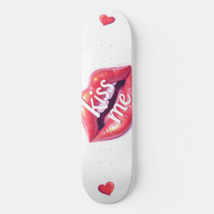 Kiss Me Glossy Red Lips Art Illustration Skateboard