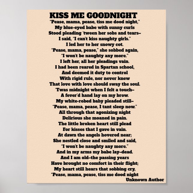 KISS ME GOOD NIGHT poem Poster (Front)