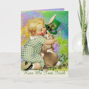 KISS ME I'AM IRISH/BABY,RABBIT,LEPRECHAUN HAT CARD