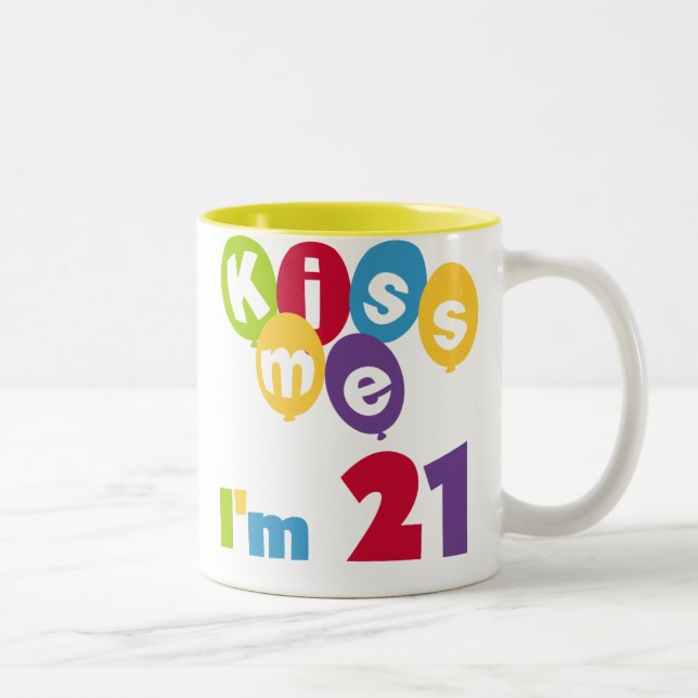 Kiss Me I'm 21 Birthday T-shirts and Gifts Two-Tone Coffee Mug (Right)