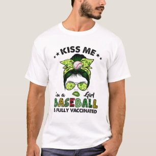 Kiss Me I'm A Baseball Girl Irish Shamrock St Patr T-Shirt