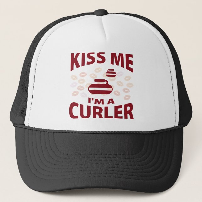 Kiss Me I'm A Curler Trucker Hat (Front)