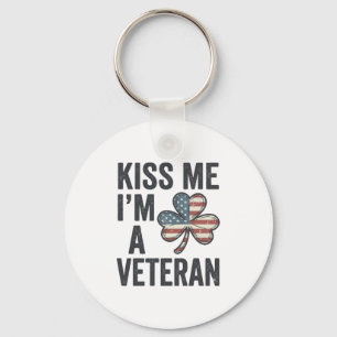 Kiss Me Im a Veteran Shamrock Vintage Shirt Design Key Ring