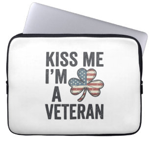 Kiss Me Im a Veteran Shamrock Vintage Shirt Design Laptop Sleeve