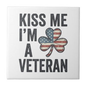 Kiss Me Im a Veteran Shamrock Vintage Shirt Design Tile