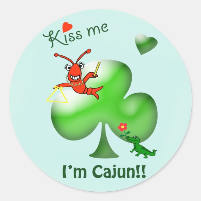 Kiss Me I'm Cajun St Patrick's Day Crawfish Classic Round Sticker (Front)