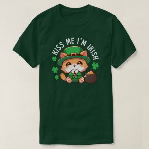 Kiss Me I'm Irish Cat Leprechaun St Patricks Day T-Shirt