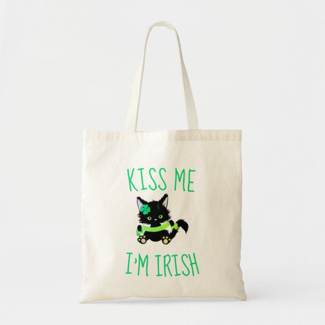 Kiss Me I'm Irish Cat Lover Tote Bag (Front)
