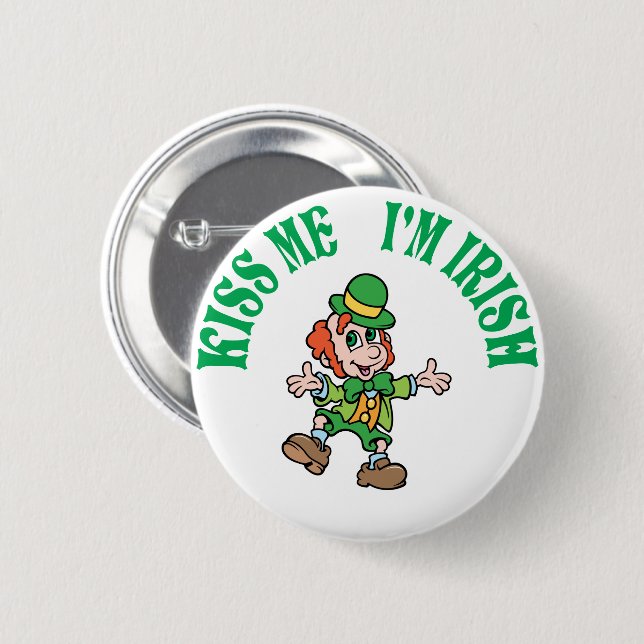 Kiss Me I'm Irish Dancing Leprechaun 6 Cm Round Badge (Front & Back)