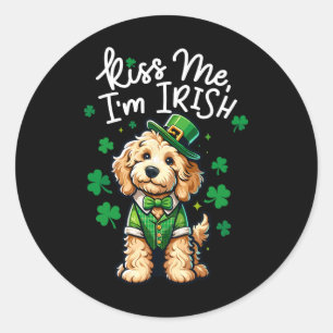 Kiss Me Im Irish Doodle Kids Men Women Funny St Pa Classic Round Sticker