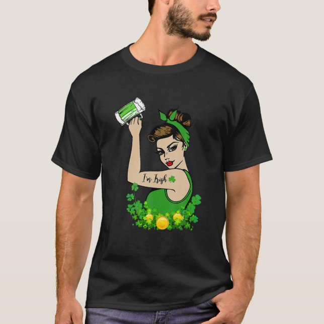 Kiss Me I'm Irish Drink Beer Shamrock St Patrick's T-Shirt (Front)