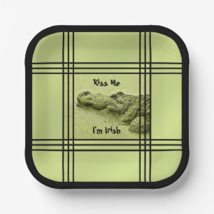 Kiss Me I'm Irish - Green Gator Nature Photography Paper Plate