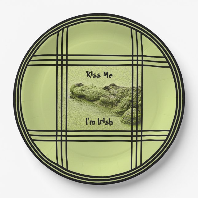 Kiss Me I'm Irish - Green Gator Nature Photography Paper Plate (Front)