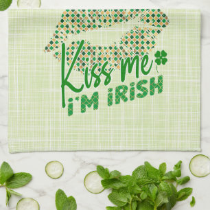 Kiss Me I'm Irish Green Lips Tea Towel