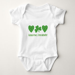 Kiss Me, I'm Irish Hearts and Shamrock Swirls Baby Bodysuit