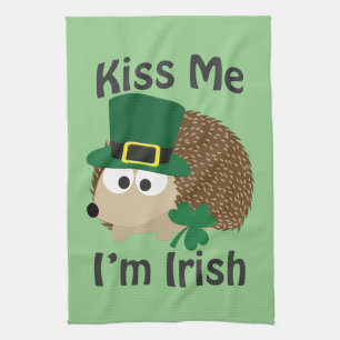 Kiss Me I'm Irish Hedgehog Tea Towel